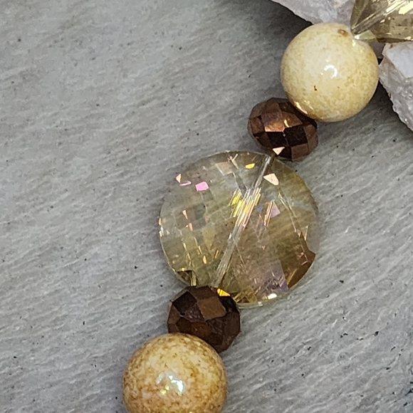 Golden Crystal and Earthy Stone Bead Elegance Necklace - Picture 10 of 12